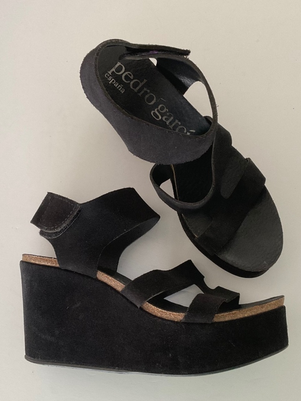 PEDRO GARCIA Wedge Platform Black Suede Sandals Size 9 EU 39 - Picture 9 of 12